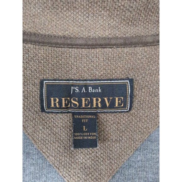 Jos A Bank Reserve Cardigan Sweater Mens L Gray Full Zip Elbow Patch Dad - Picture 5 of 6